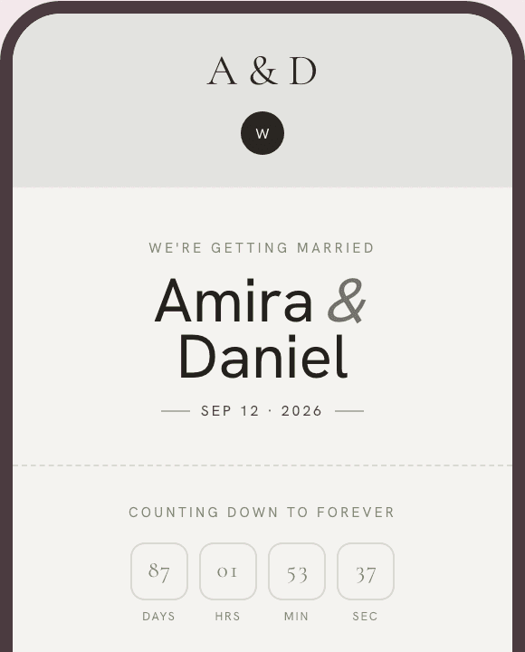 The same invitation for Amira and Daniel, styled in the Modern Minimal look