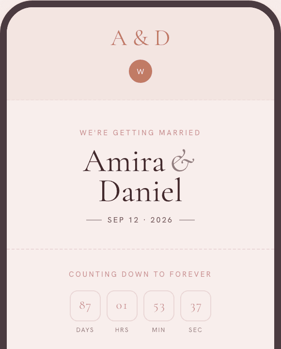 The same invitation for Amira and Daniel, styled in the Romantic Blush look