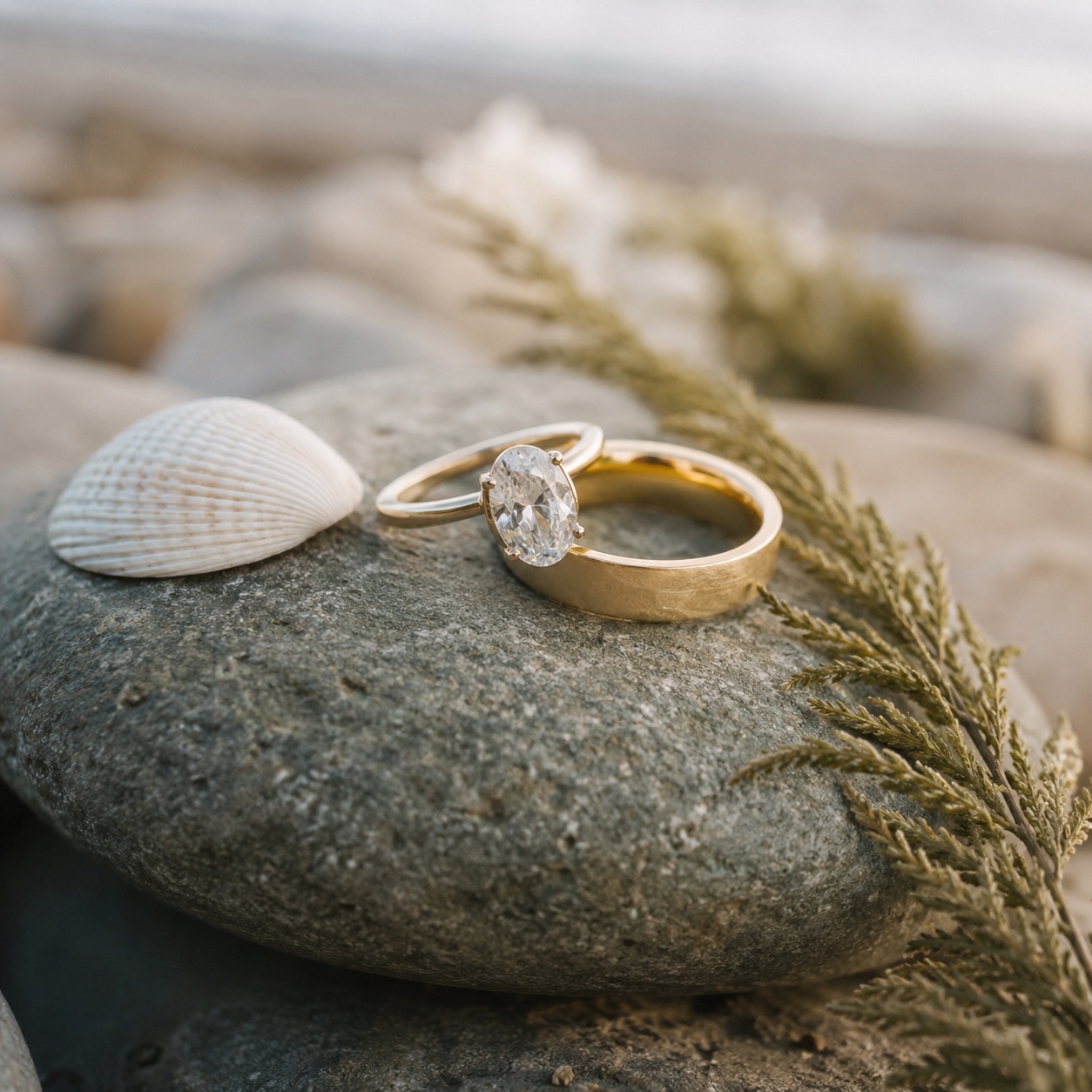 Maya and Kai on the sand at the water's edge where they got engaged