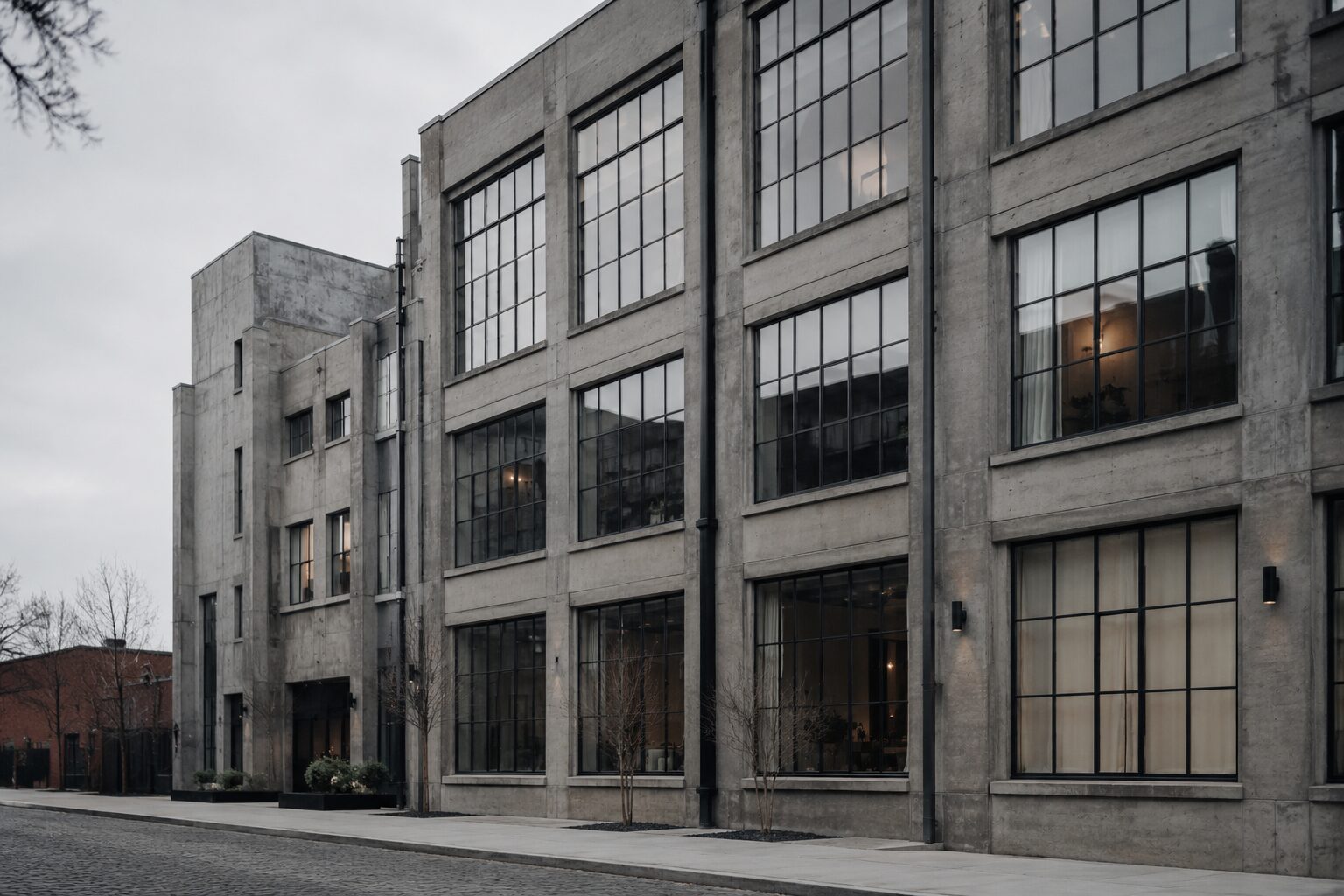 The brick facade of The Foundry on Kiln Street, Brooklyn