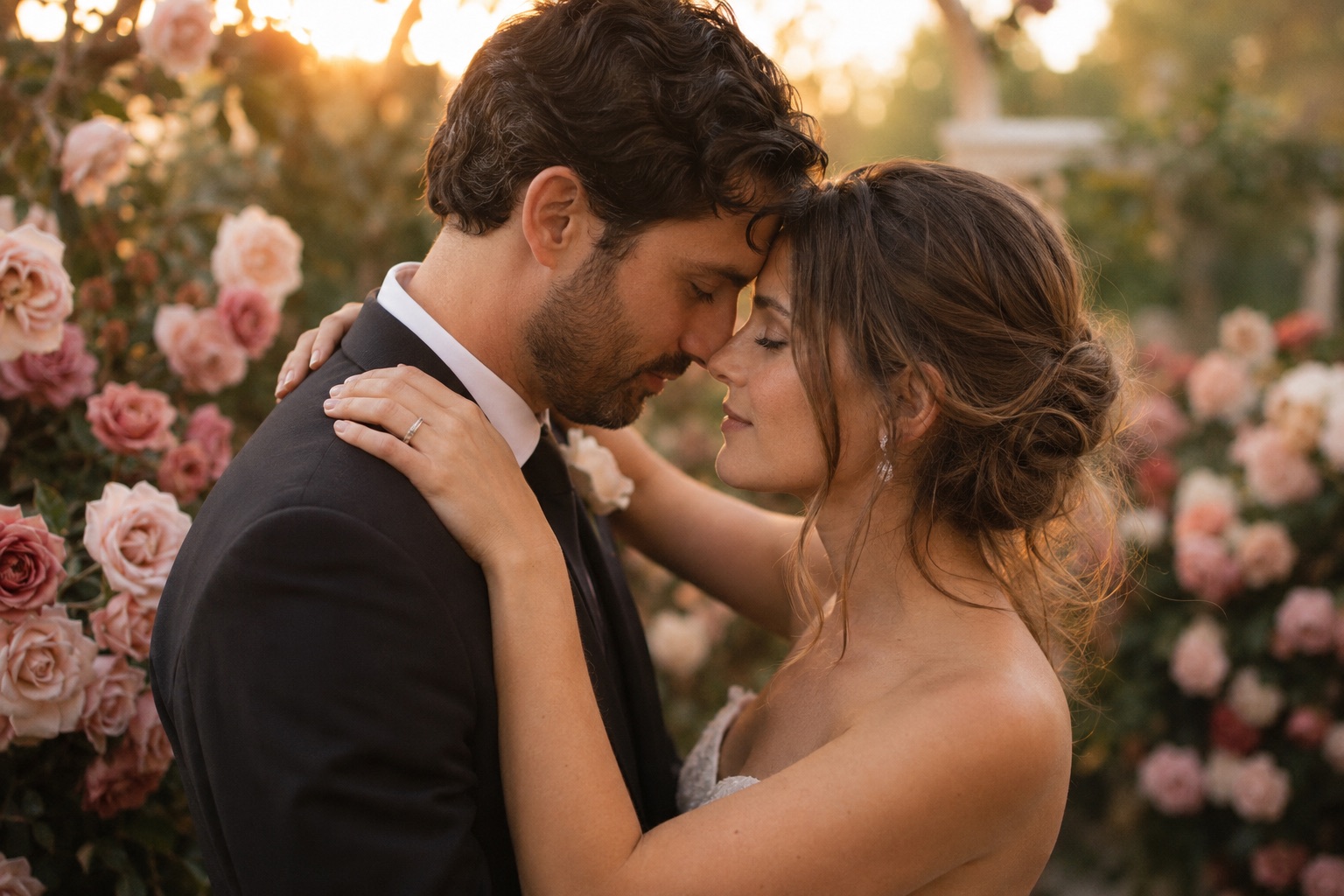 Grace and Noah together by the lake, soft and dreamy blush-toned portrait